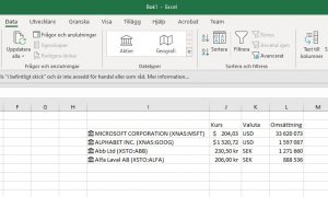 Aktiekurser Microsoft Excel